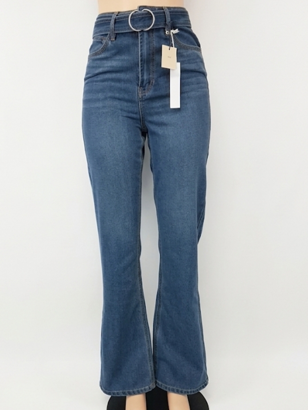 Tgla Women’s High-Rise Flare Jeans with Ring Belt — Blue Size 26